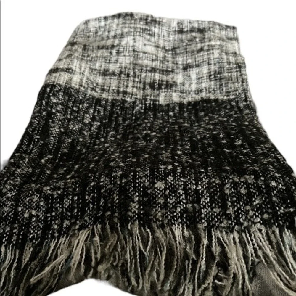 Holly Bracken Scarf Shawl Wrap.Tweed Style Texture in black gray and white